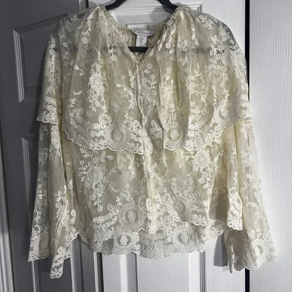 House of Harlow 1960 Cream Lace Overlay Blouse - Picture 9 of 14